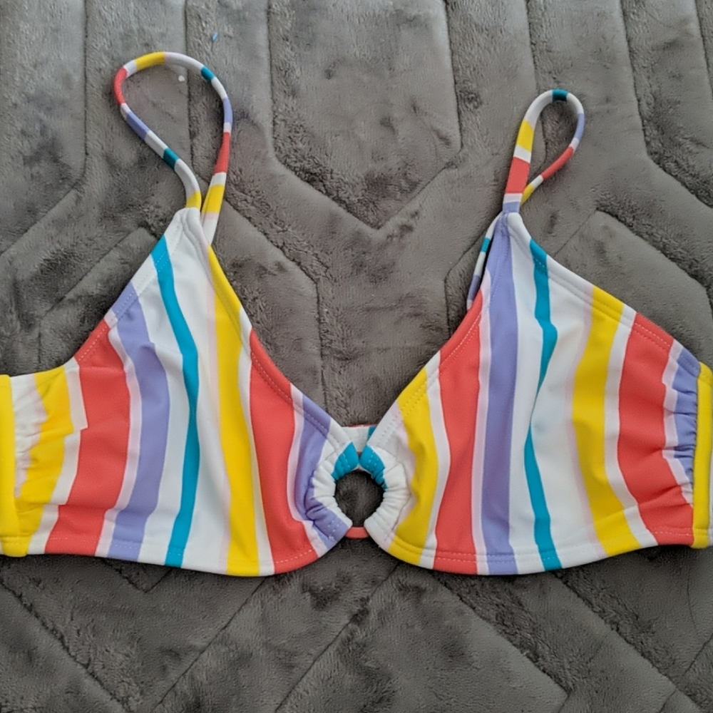 Rainbow striped bandeau swim top